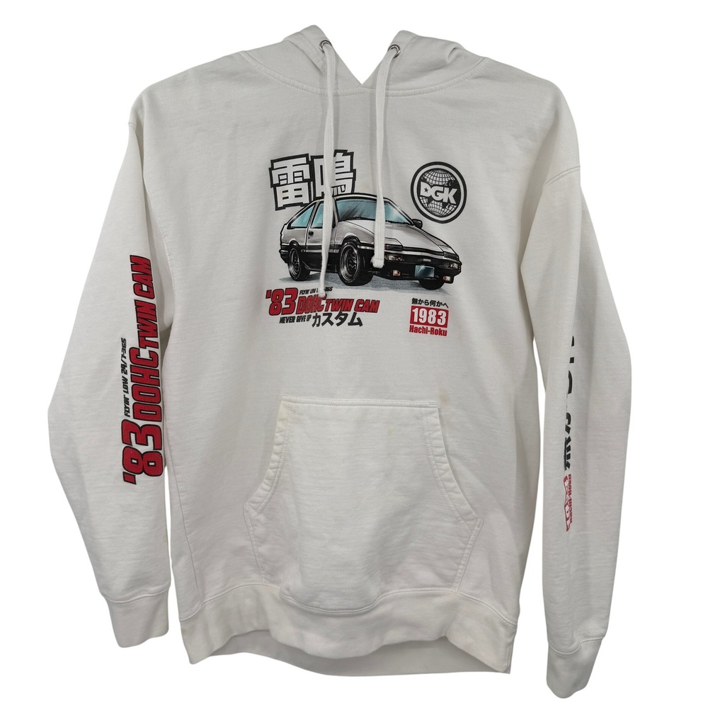 DGK Mens White 83 DOHC Twin Cam Hachi-Roku AE86 JDM Racing Hoodie Large‎